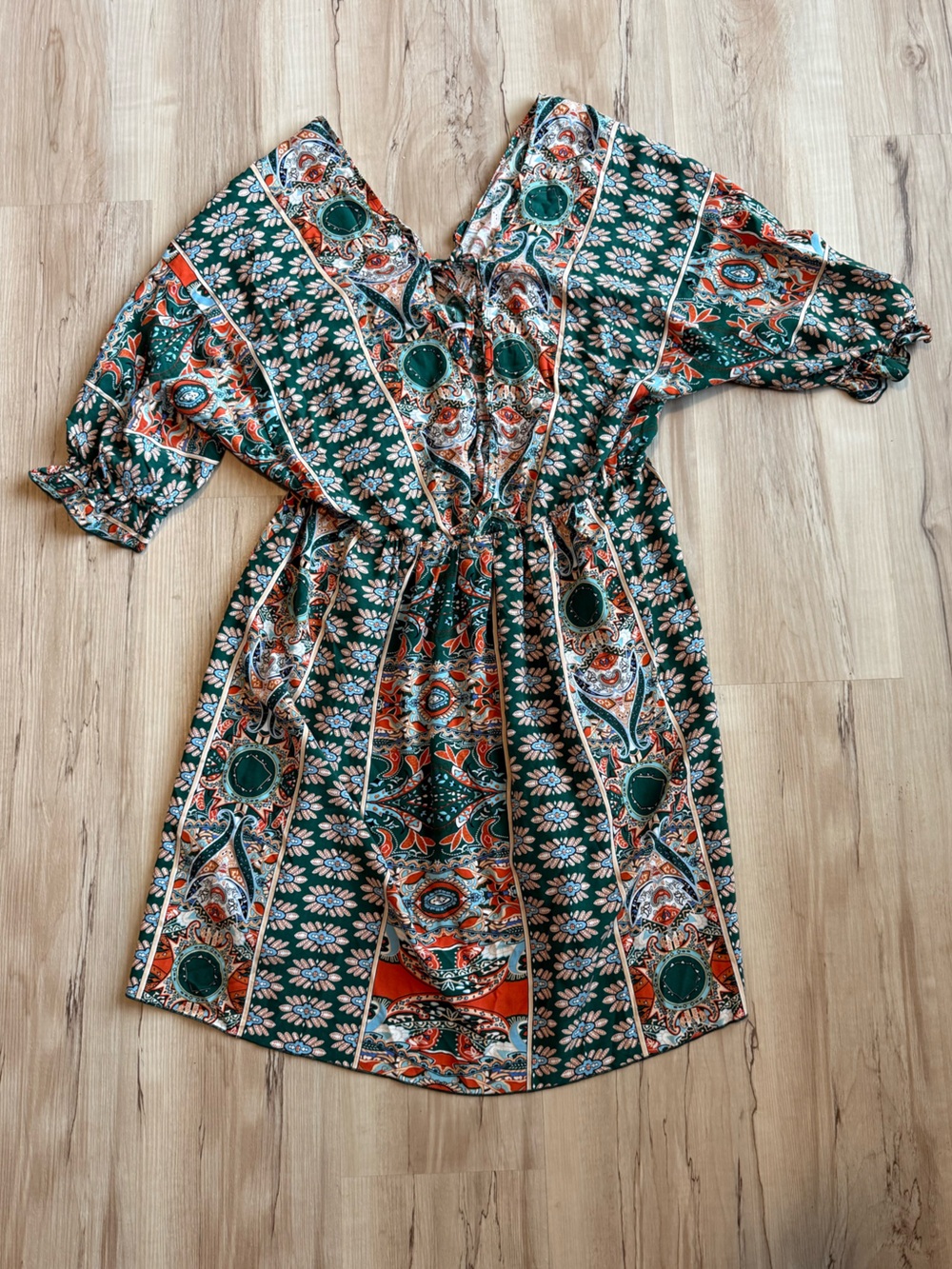 SHEIN XL Boho Paisley Floral Mini Dress | Puff Sleeves | Cottagecore Festival - Picture 3 of 5